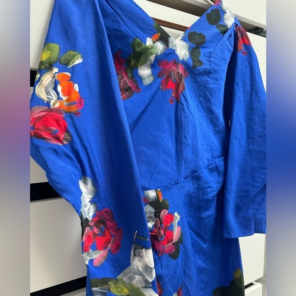 ZARA TRAF S/S 24 Hand Dyed Blue Floral Chinoserie Dress Draped Long Sleeve Sz M - Picture 12 of 12